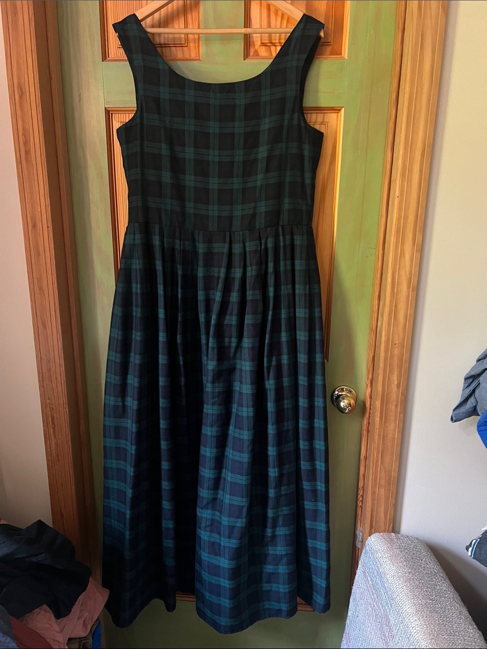 Sleeveless Maxi Dress with Lace-Up Front in Blackwatch Plaid - Picture 3 of 4